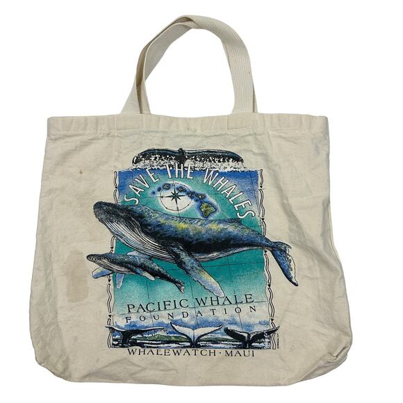Handbags - Vintage 90s Save The Whales Graphic To Handle Tote Bag